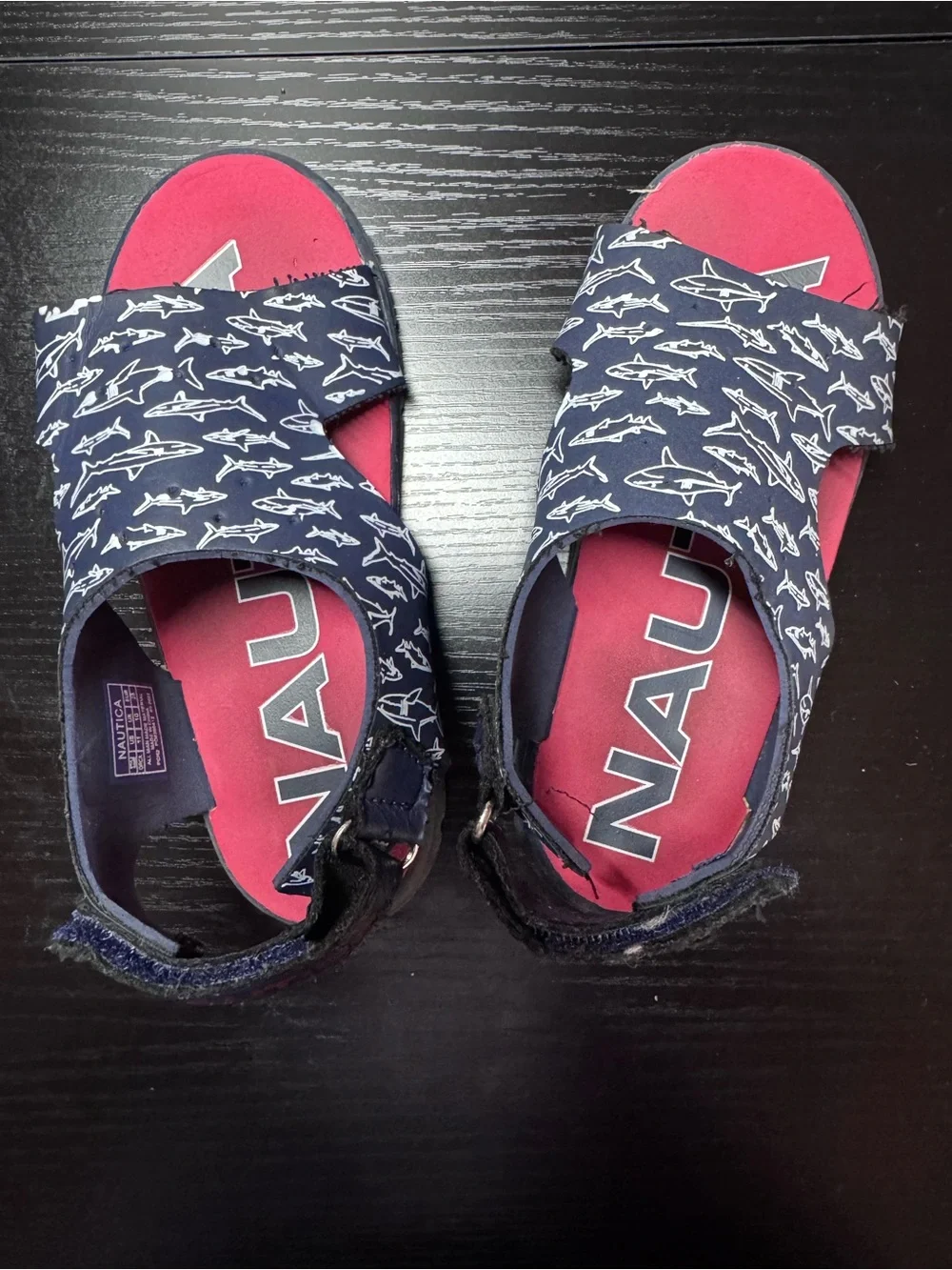 Nautica Kids Black Shark-Print Sandals with Red Footbed